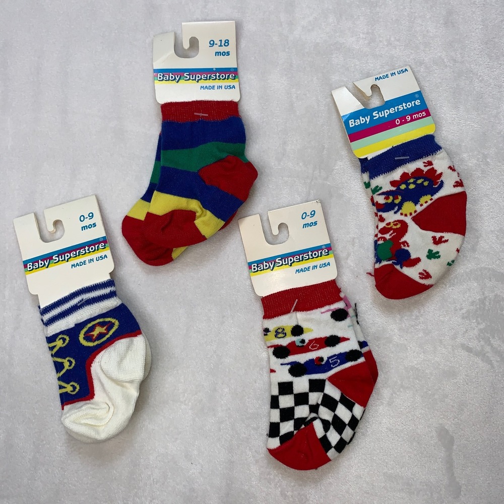 Baby Superstore USA Vintage Socks Lot Novelty‎ Stripes Car 0-9 & 9-18 Months